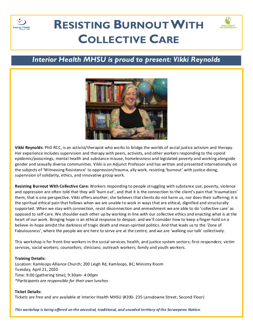 RESISTING BURNOUT WITH COLLECTIVE CARE April 21 Kamloops